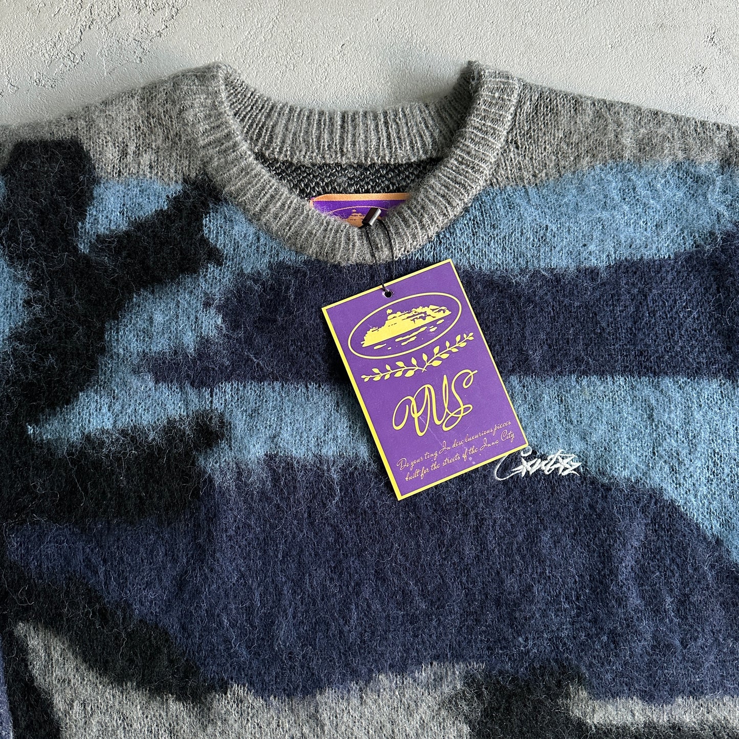 Corteiz Medium Mohair kmit sweater deep ocean camo