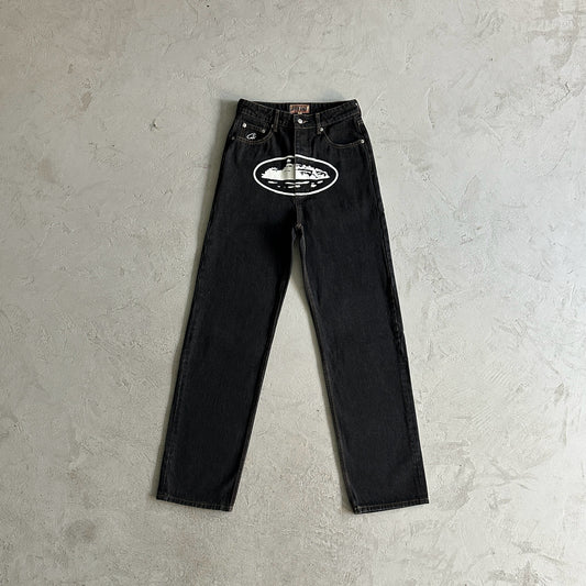Corteiz 32" island baggy jeans-black