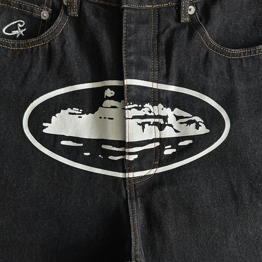 Corteiz 32" island baggy jeans-black