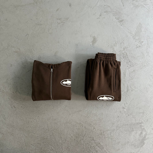 Corteiz island puff print zip set-brown Tracksuit